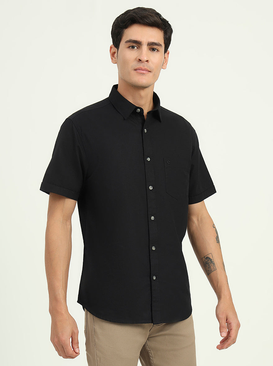 Black Solid Slim Fit Casual Shirt | Greenfibre