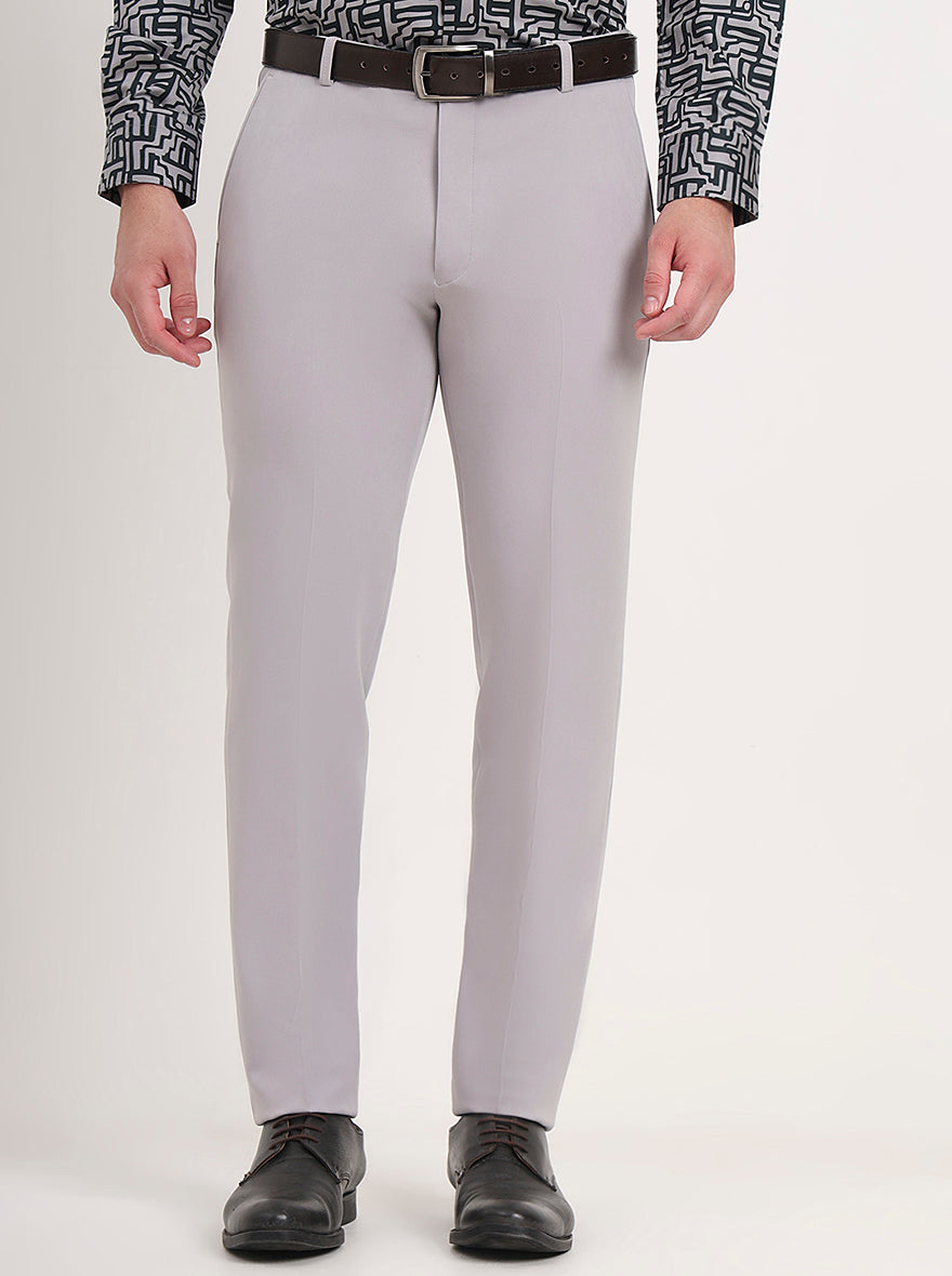 Light Grey Solid Slim Fit Formal Trouser | Greenfibre