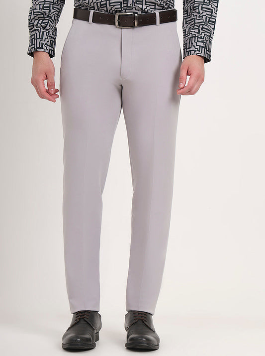 Light Grey Solid Slim Fit Formal Trouser | Greenfibre