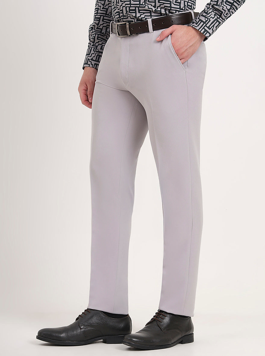 Light Grey Solid Slim Fit Formal Trouser | Greenfibre
