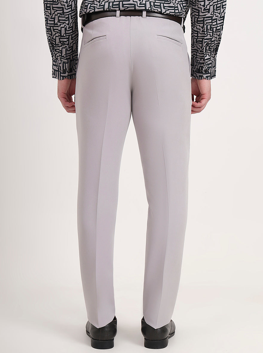 Light Grey Solid Slim Fit Formal Trouser | Greenfibre