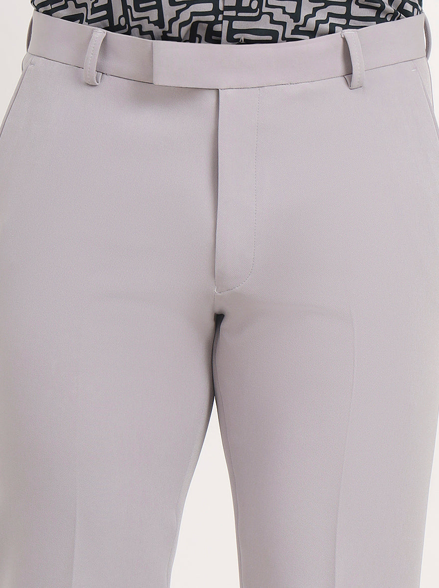 Light Grey Solid Slim Fit Formal Trouser | Greenfibre