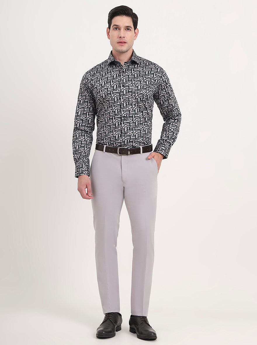 Light Grey Solid Slim Fit Formal Trouser | Greenfibre