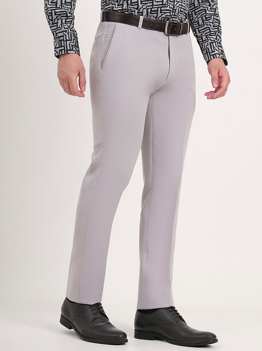 Light Grey Solid Slim Fit Formal Trouser | Greenfibre