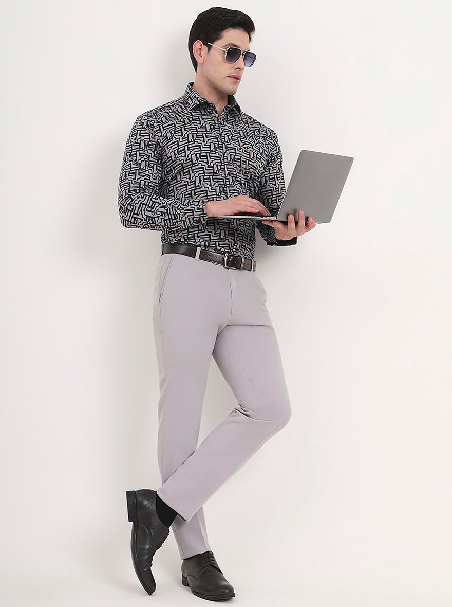 Light Grey Solid Slim Fit Formal Trouser | Greenfibre