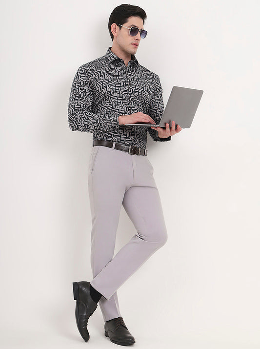 Light Grey Solid Slim Fit Formal Trouser | Greenfibre