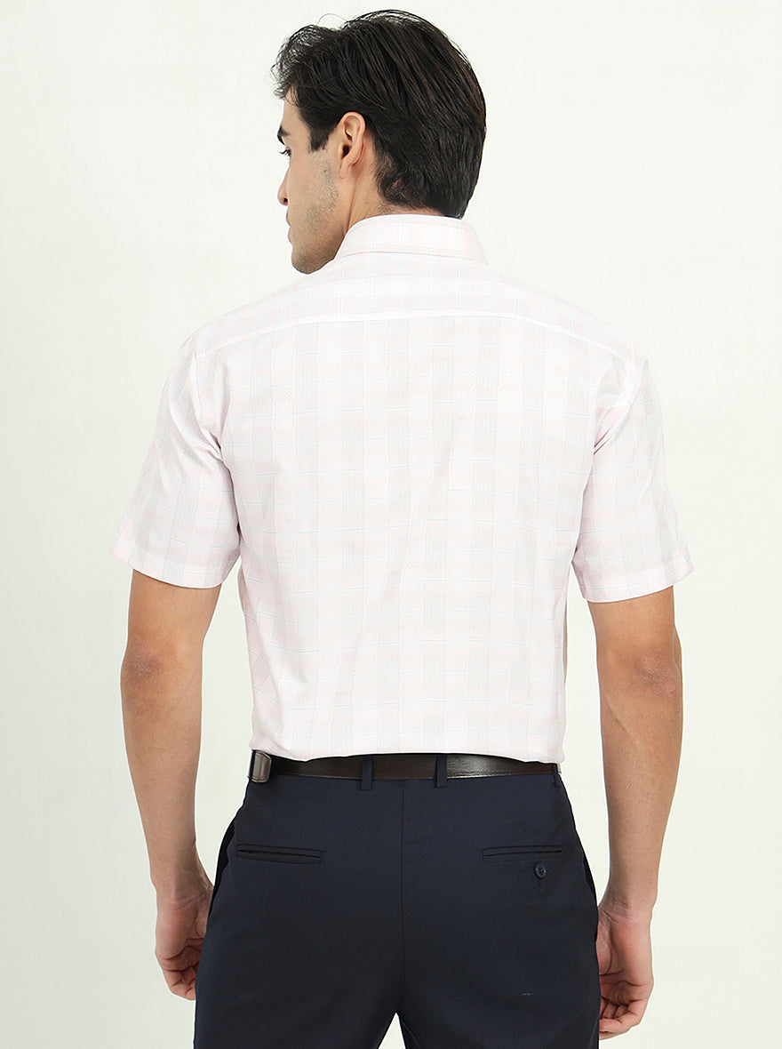 Light Pink Checked Regular Fit Formal Shirt | Greenfire