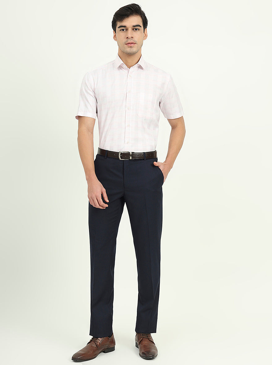 Light Pink Checked Regular Fit Formal Shirt | Greenfire