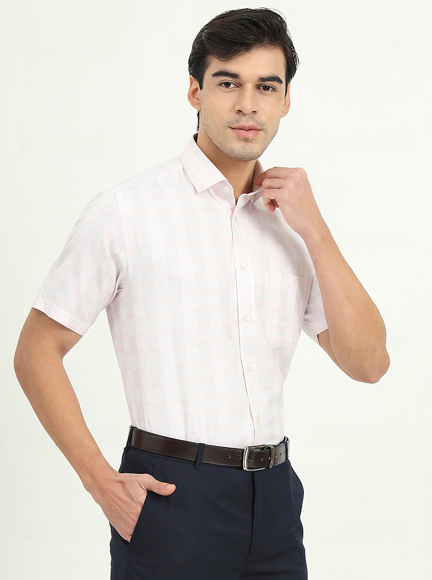 Light Pink Checked Regular Fit Formal Shirt | Greenfire