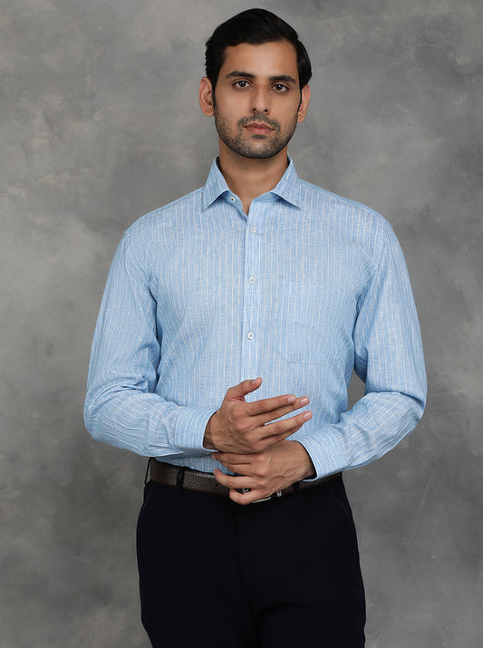 Blue Striped Regular Fit Formal Shirt | GreenFibre