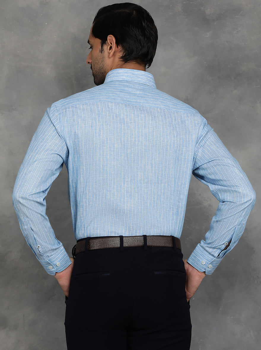 Blue Striped Regular Fit Formal Shirt | GreenFibre