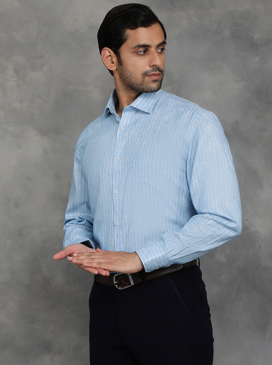 Blue Striped Regular Fit Formal Shirt | GreenFibre