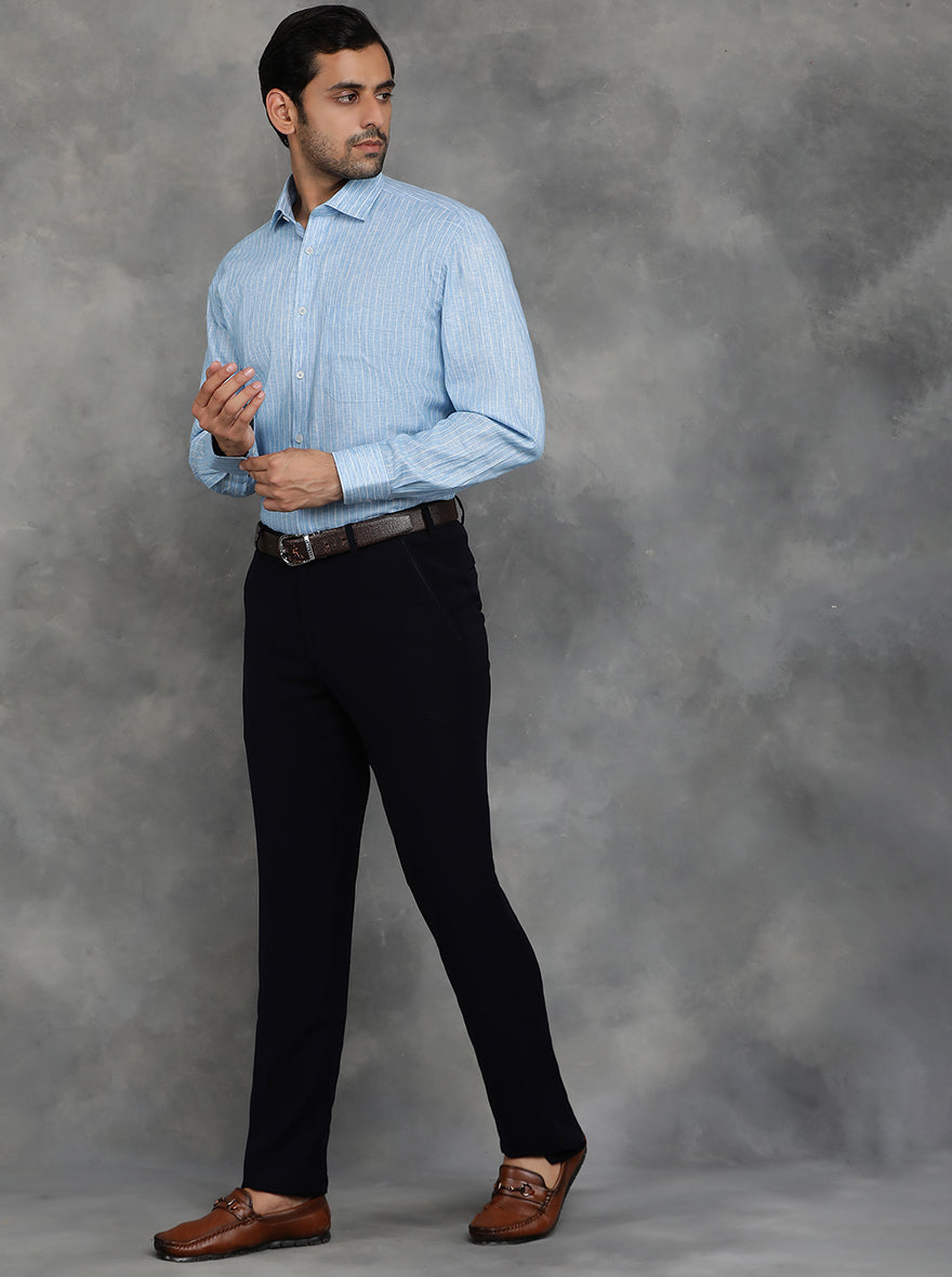 Blue Striped Regular Fit Formal Shirt | GreenFibre