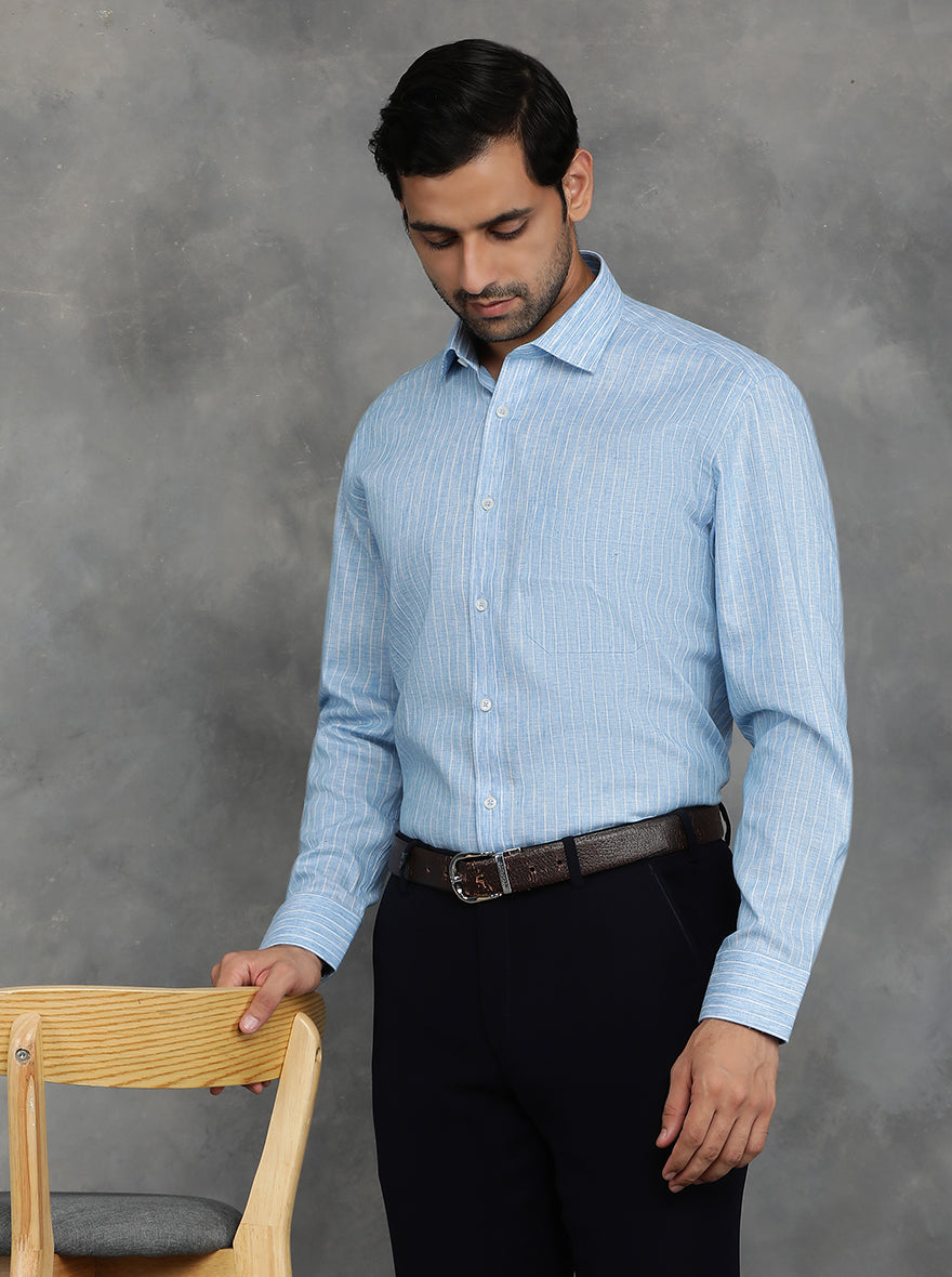 Blue Striped Regular Fit Formal Shirt | GreenFibre