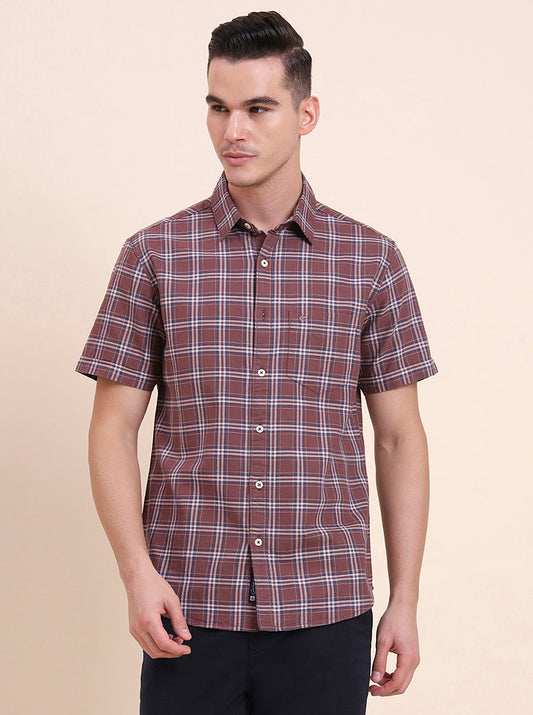 Chocolaty Brown Checked Slim Fit Casual Shirt | Greenfibre