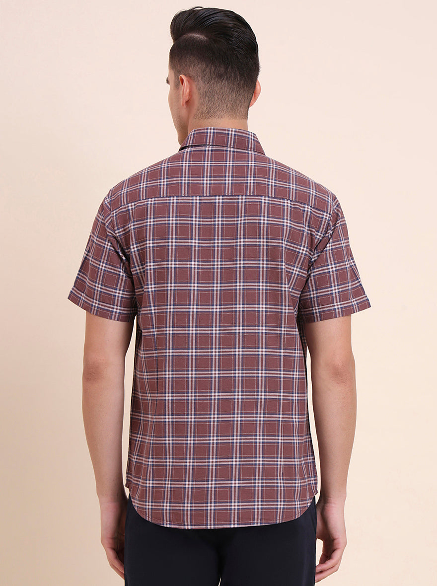 Chocolaty Brown Checked Slim Fit Casual Shirt | Greenfibre
