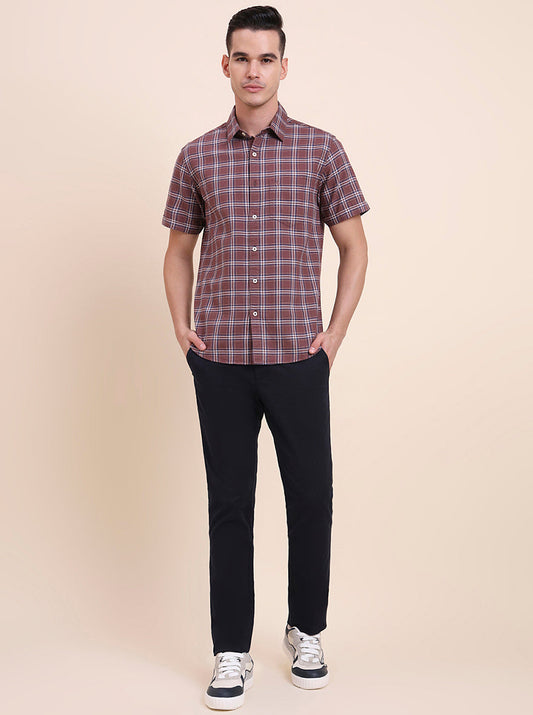 Chocolaty Brown Checked Slim Fit Casual Shirt | Greenfibre