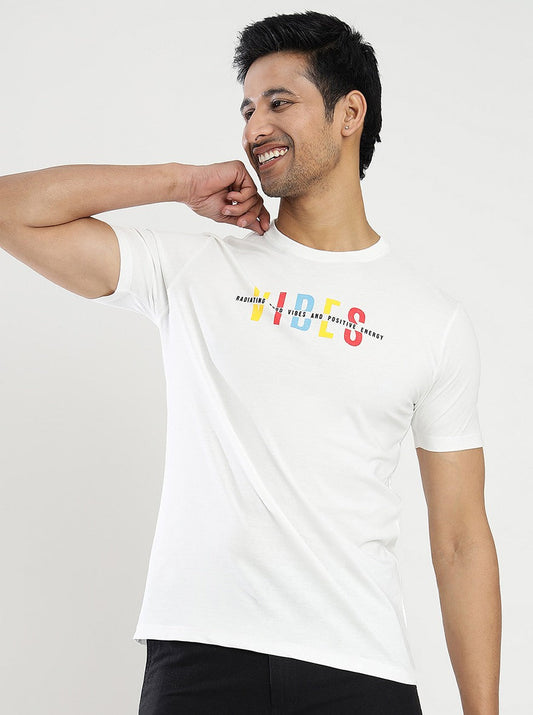 White Printed Slim Fit T-Shirt | Greenfibre