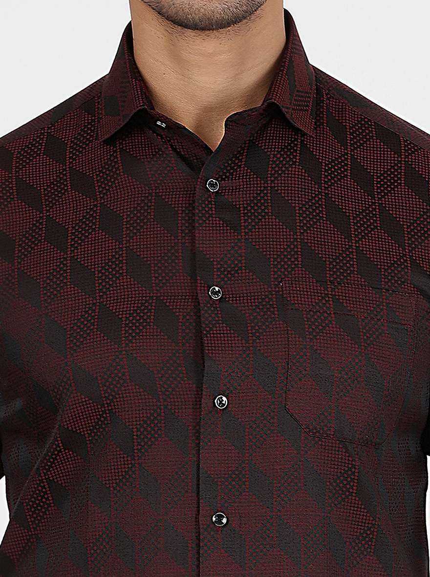 Maroon Printed Slim Fit Party Wear Shirt | Greenfibre