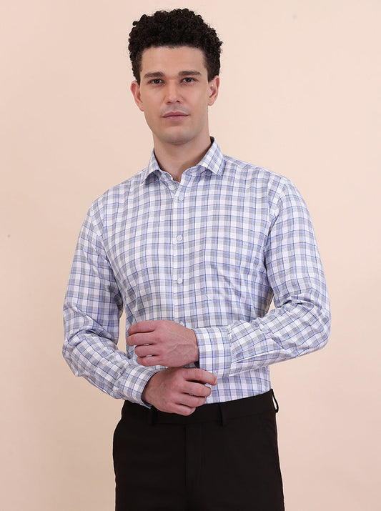 Blue Checked Regular Fit Formal Shirt | Greenfibre