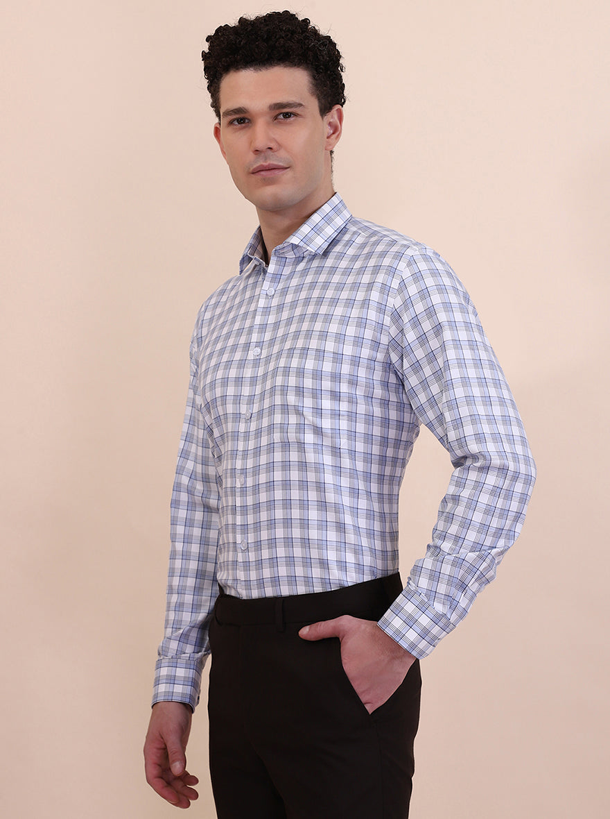 Blue Checked Regular Fit Formal Shirt | Greenfibre
