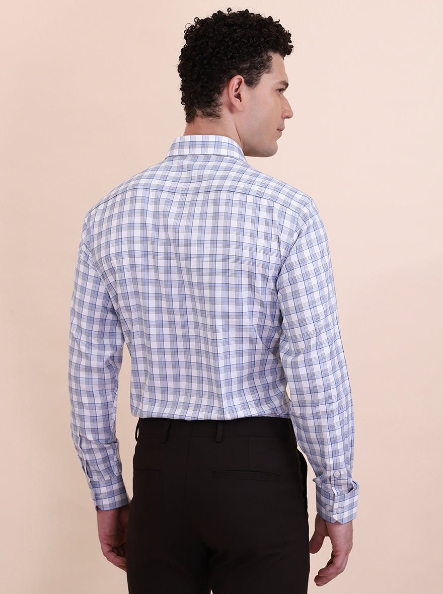 Blue Checked Regular Fit Formal Shirt | Greenfibre