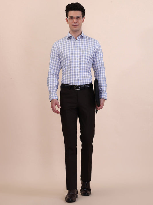 Blue Checked Regular Fit Formal Shirt | Greenfibre