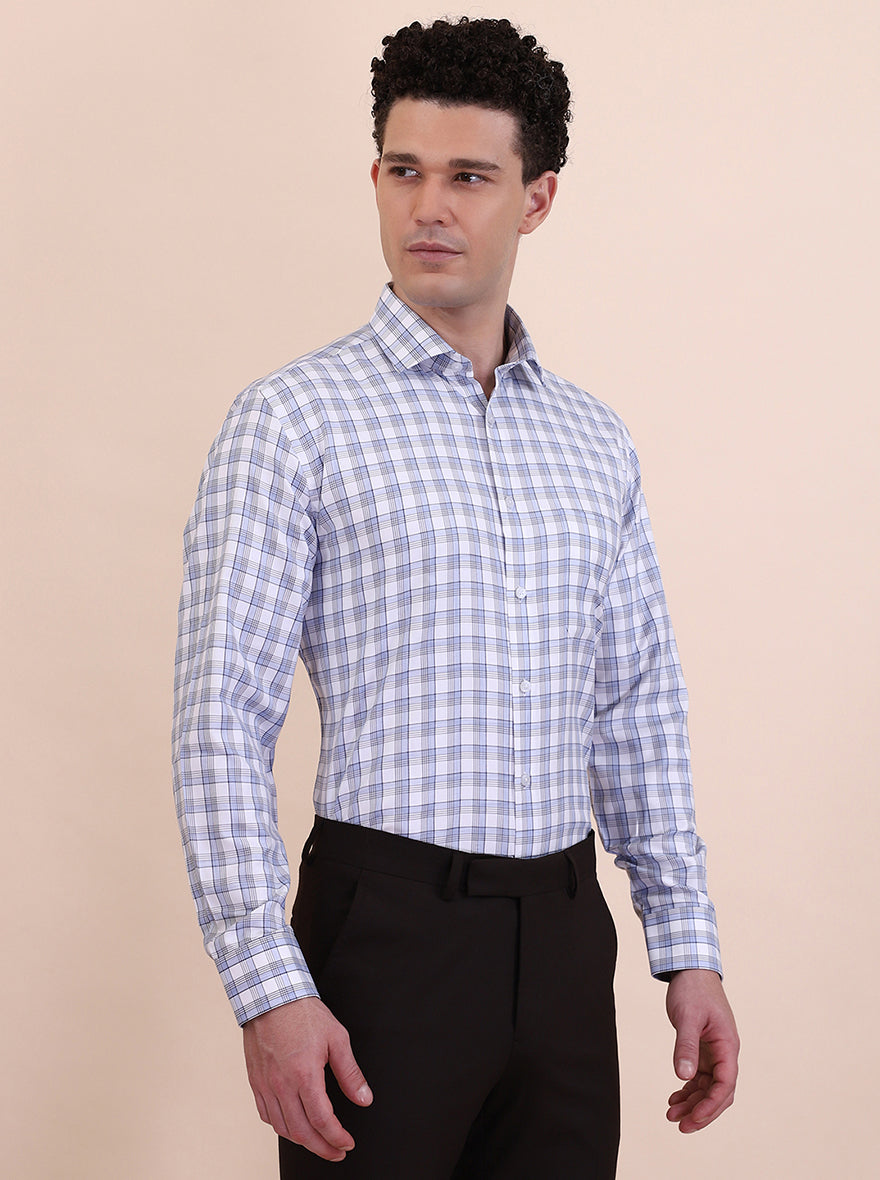 Blue Checked Regular Fit Formal Shirt | Greenfibre