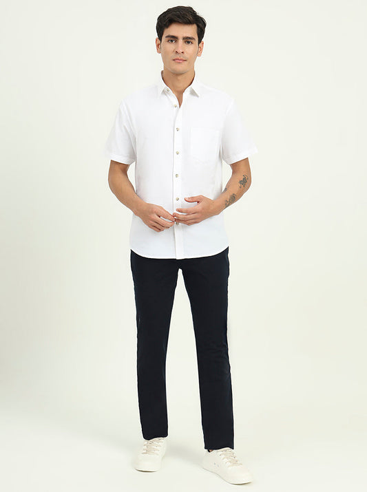 White Solid Slim Fit Casual Shirt | Greenfibre