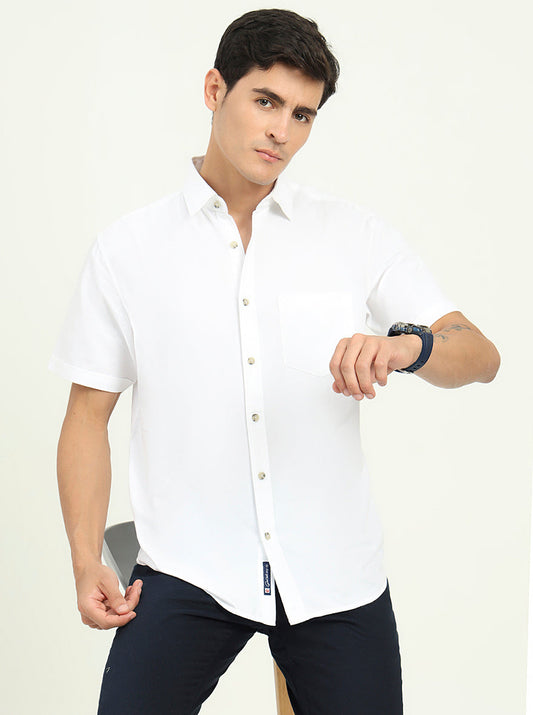 White Solid Slim Fit Casual Shirt | Greenfibre
