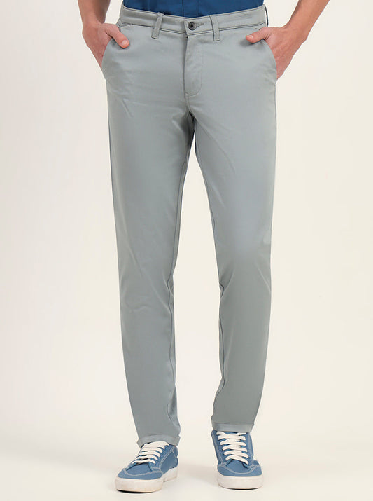 Light Green Solid Slim Fit Casual Trouser | Greenfibre