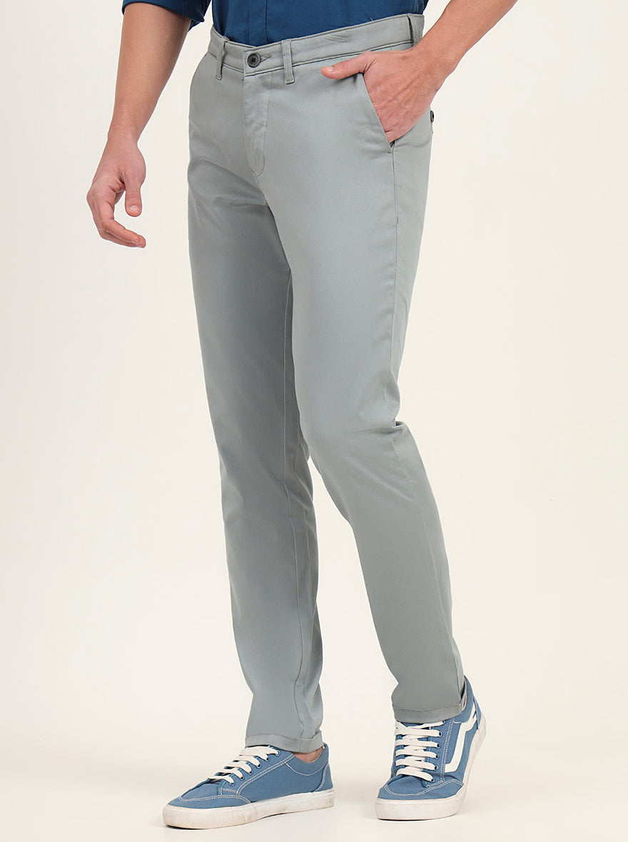 Light Green Solid Slim Fit Casual Trouser | Greenfibre