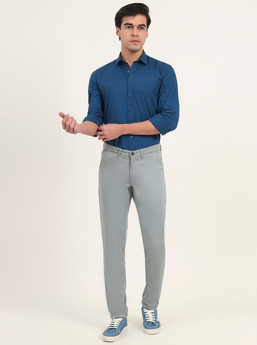 Light Green Solid Slim Fit Casual Trouser | Greenfibre