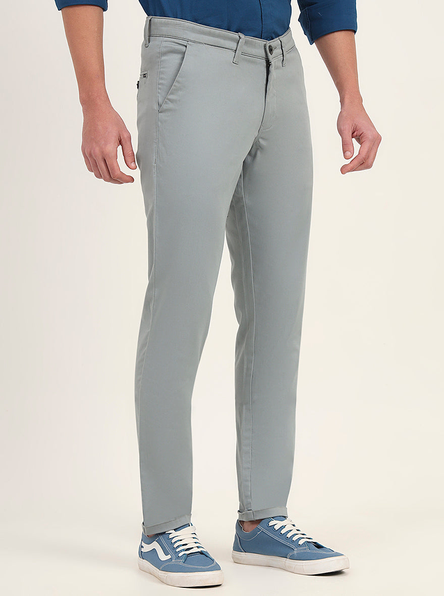 Light Green Solid Slim Fit Casual Trouser | Greenfibre
