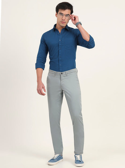 Light Green Solid Slim Fit Casual Trouser | Greenfibre