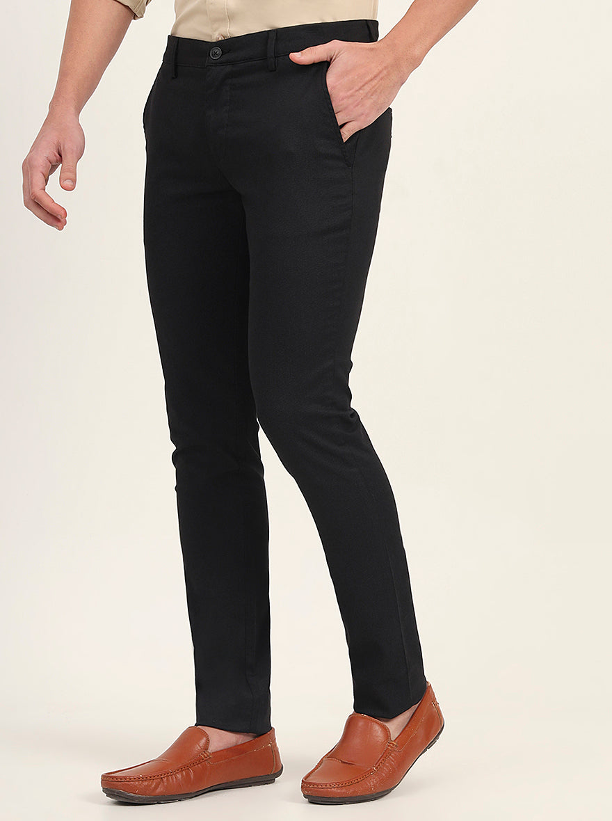Black Printed Super Slim Fit Casual Trouser | Greenfibre