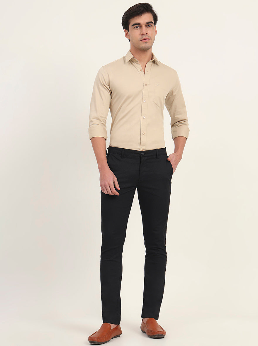 Black Printed Super Slim Fit Casual Trouser | Greenfibre