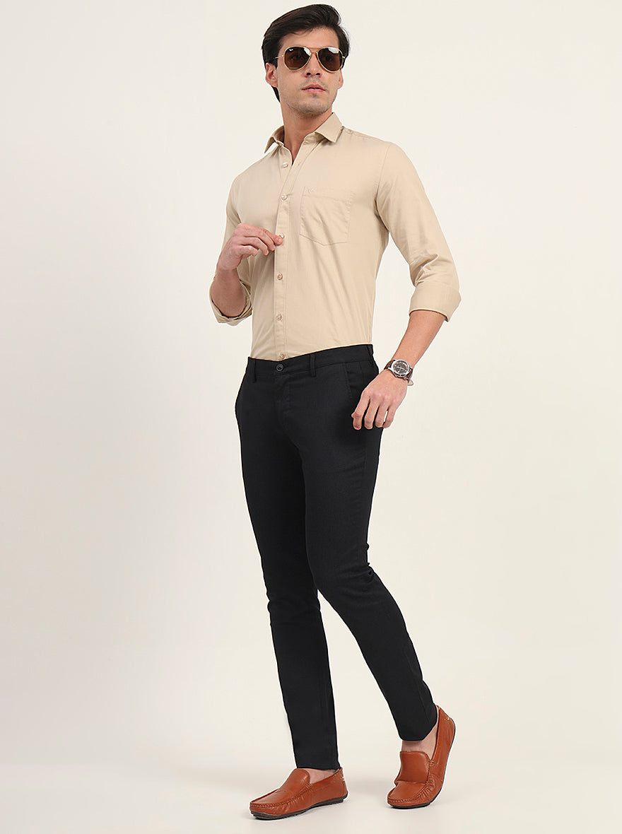 Black Printed Super Slim Fit Casual Trouser | Greenfibre