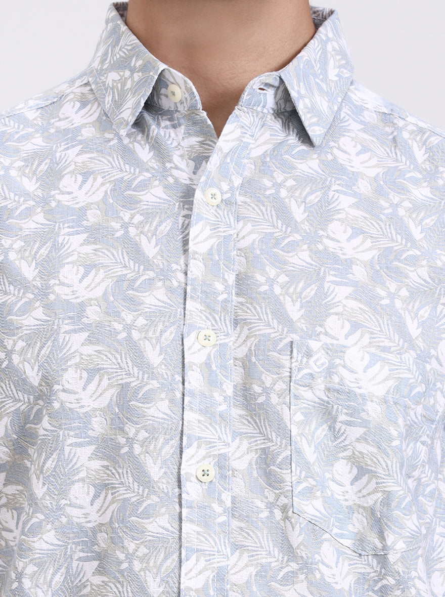 Blue Printed Slim Fit Casual Shirt | Greenfibre