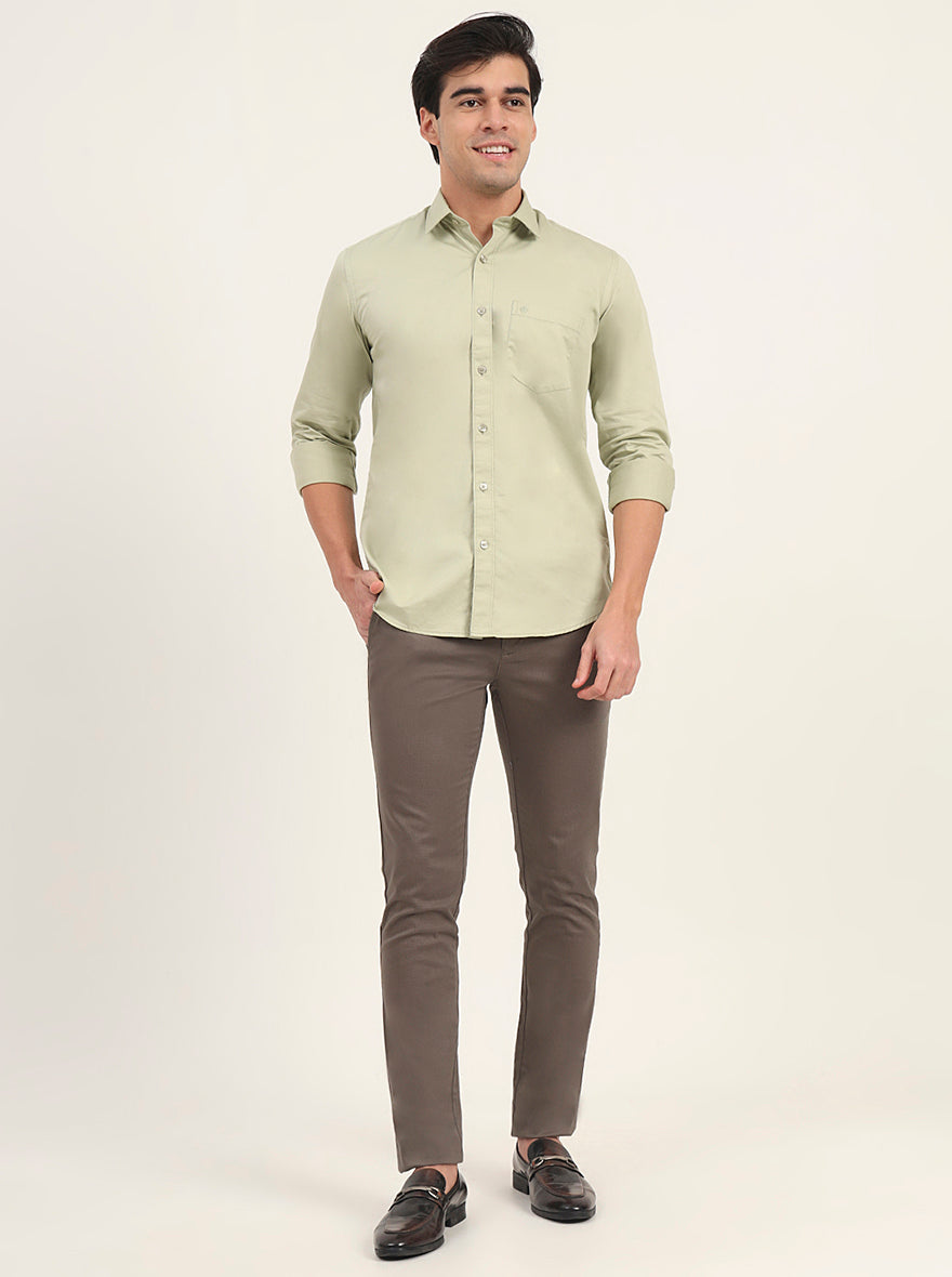 Olive Solid Super Slim Fit Casual Trouser | Greenfibre