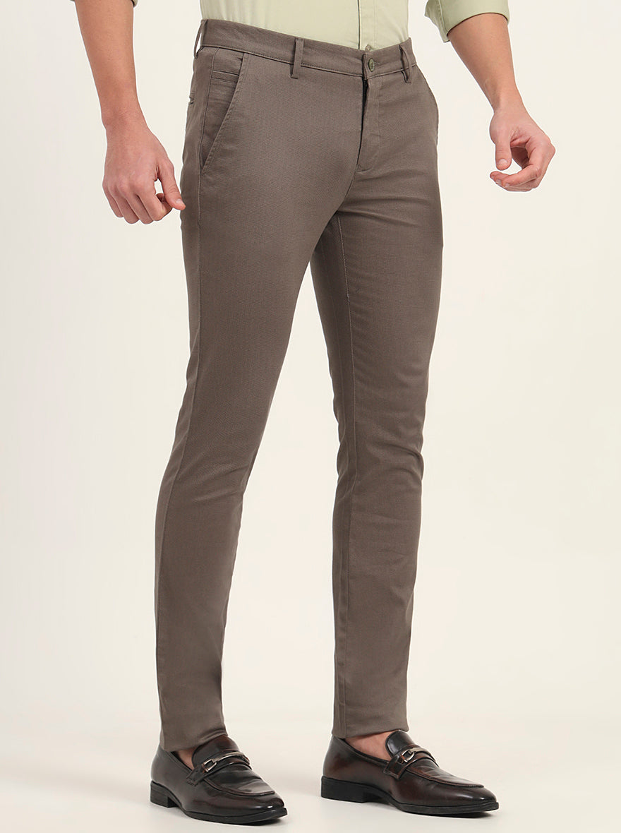 Olive Solid Super Slim Fit Casual Trouser | Greenfibre