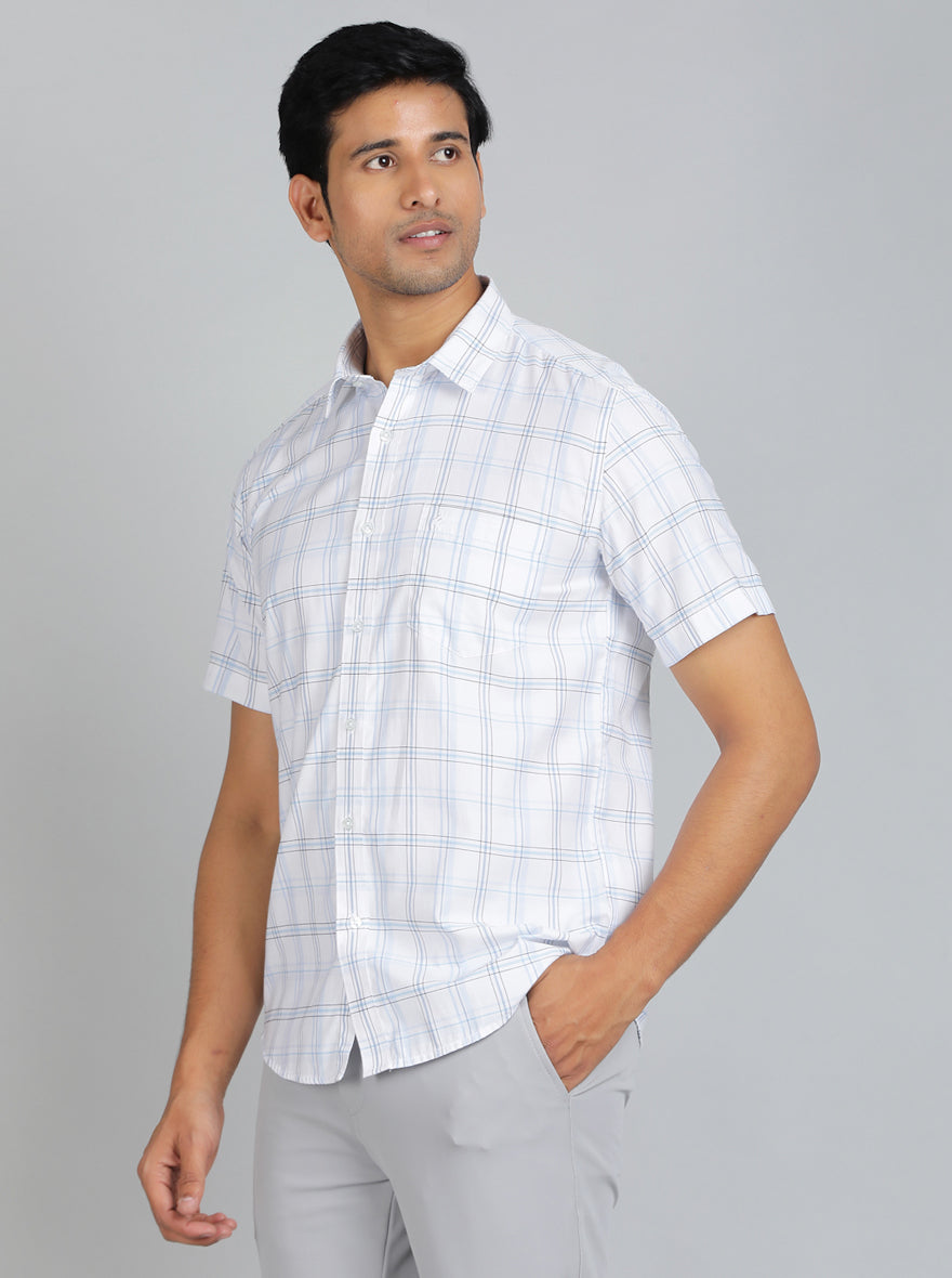 Blue Checked Smart Fit Semi Casual Shirt | Greenfibre