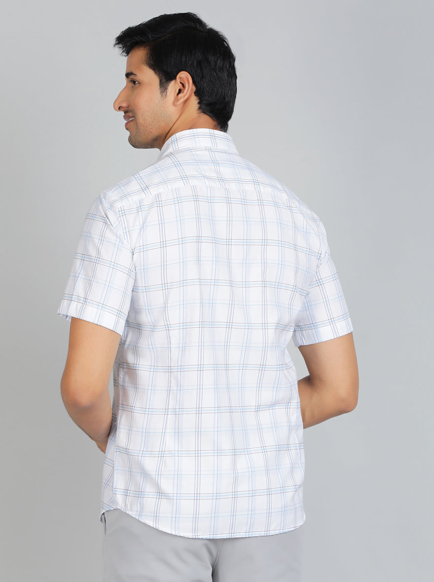 Blue Checked Smart Fit Semi Casual Shirt | Greenfibre