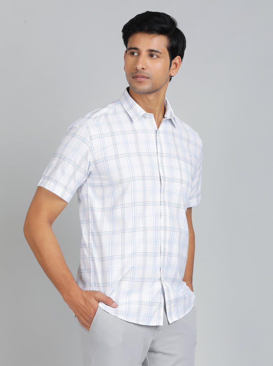 Blue Checked Smart Fit Semi Casual Shirt | Greenfibre