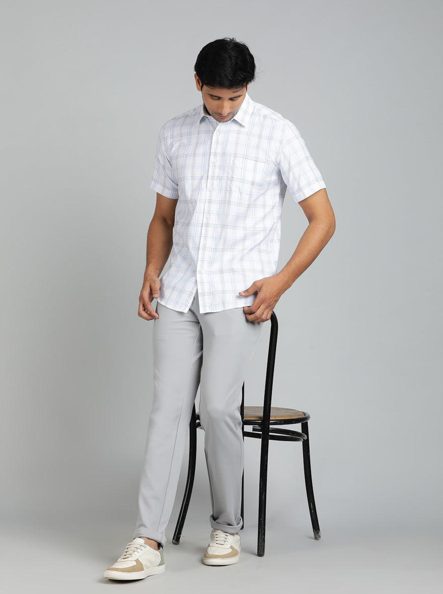 Blue Checked Smart Fit Semi Casual Shirt | Greenfibre