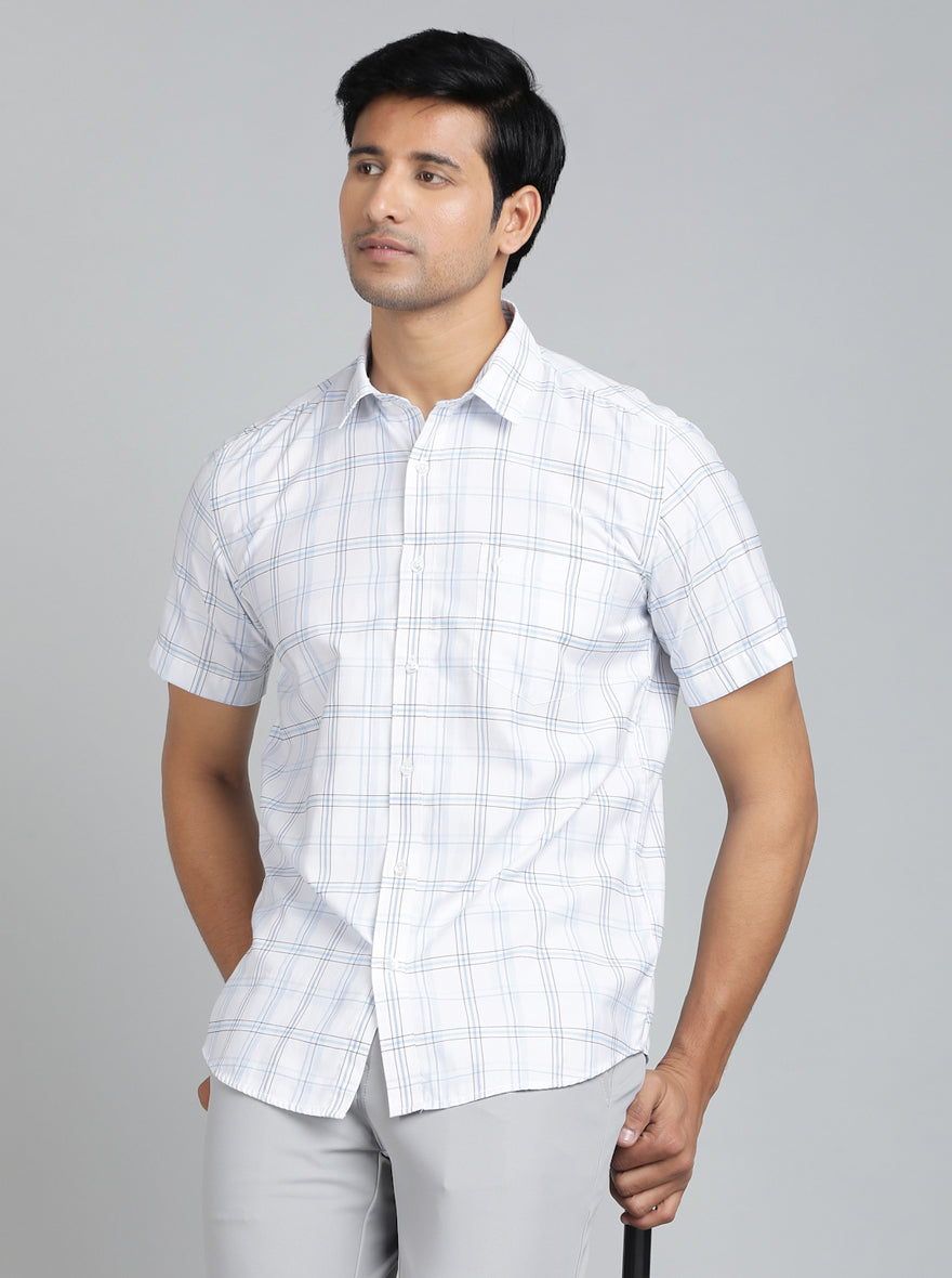 Blue Checked Smart Fit Semi Casual Shirt | Greenfibre