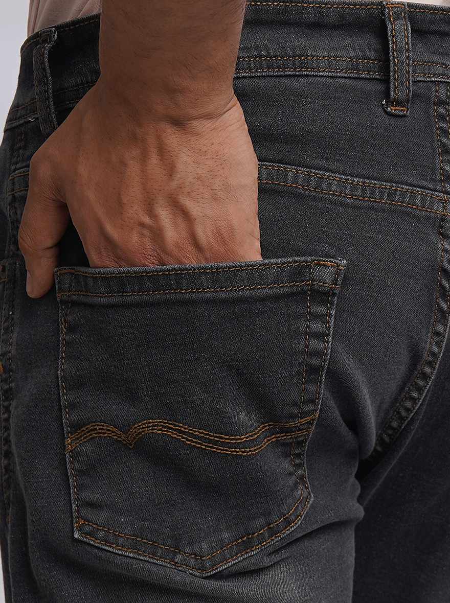 Dark Grey Washed Straight Fit Jeans | Greenfibre