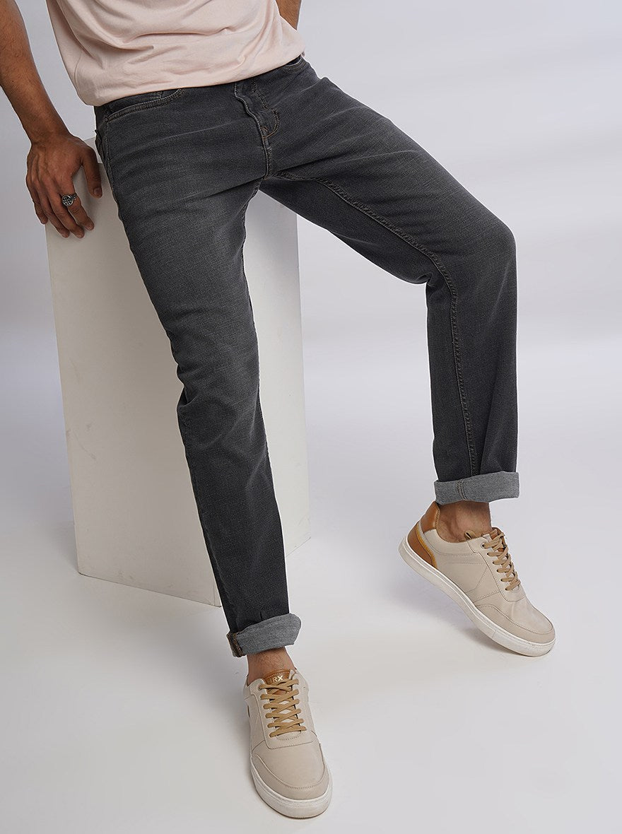Dark Grey Washed Straight Fit Jeans | Greenfibre