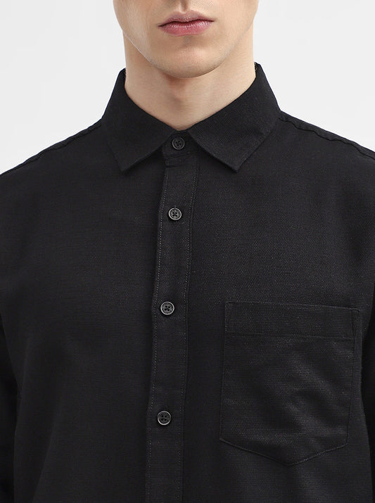 Shadow Black Solid Slim Fit Casual Shirt | Greenfibre