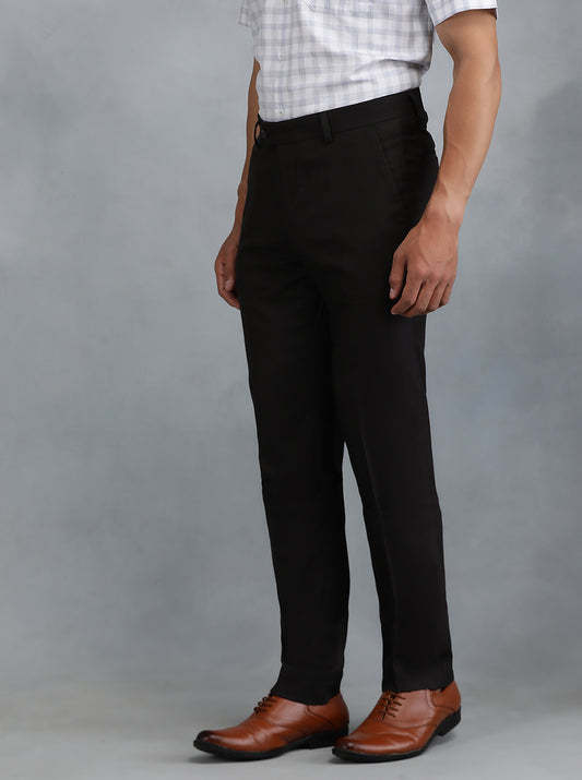 Black Solid Slim Fit Formal Trouser | Greenfibre